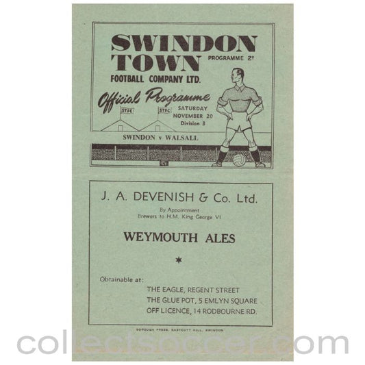1948 Swindon v Walsall Football Programme