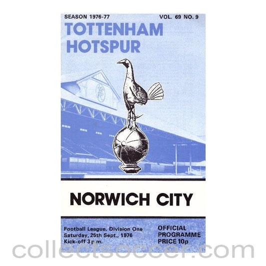 1976 - Tottenham Hotspur v Norwich City official programme 25/09/1976