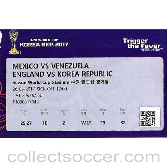 2017 Under 20 World Cup Ticket England v Korea