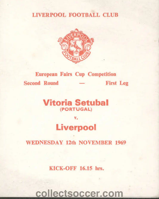 Very Rare Liverpool Player Itinerary Vitoria Setubal v Liverpool 1969