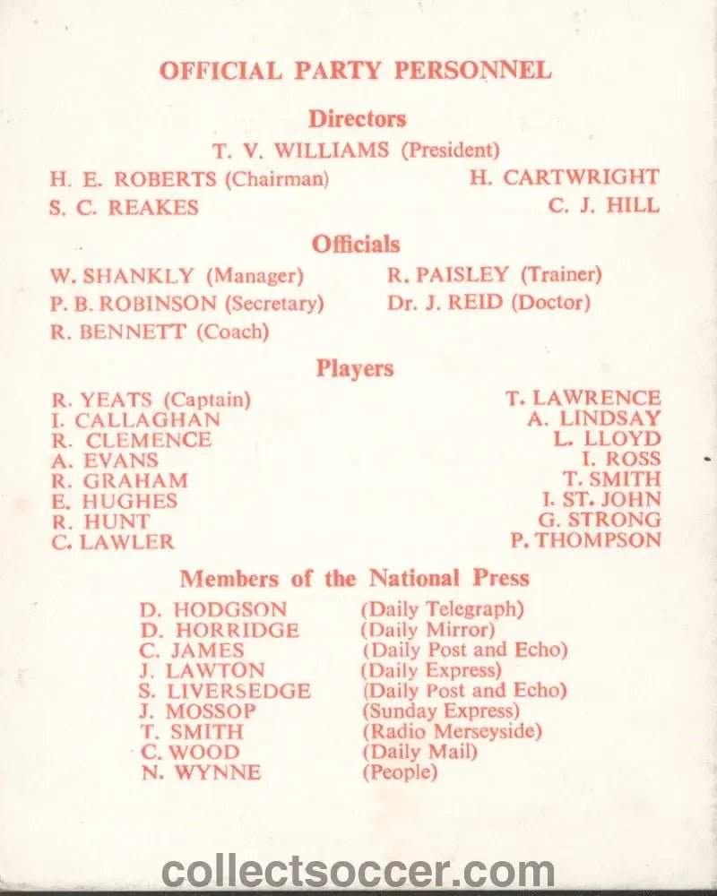 Very Rare Liverpool Player Itinerary Vitoria Setubal v Liverpool 1969 ...