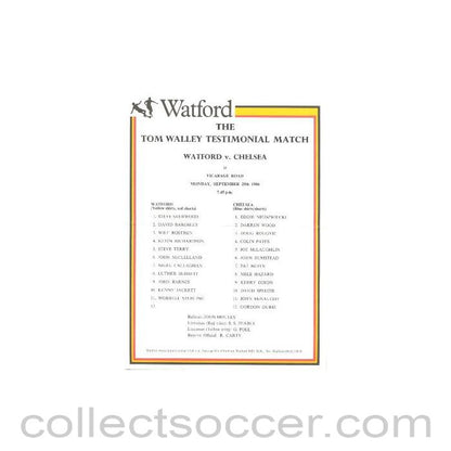 1986 - Watford v Chelsea official teamsheet 29/09/1986