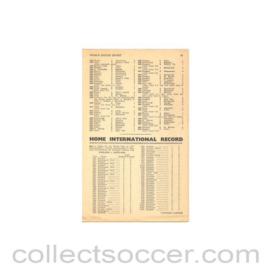1963 - World Soccer Digest - England Home International Record from 1872 to 1963