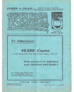 Romford v Redhill 7/1/1939 Football Programme
