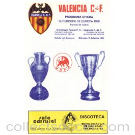 1980 Super Cup Official Programme 2nd Leg Valencia v Nottingham